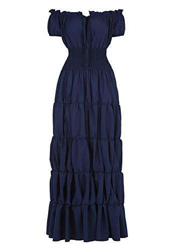 Zhitunemi Renaissance Costume Women Medieval Chemise Dress Peasant Tops Irish Under Dress Navy-L