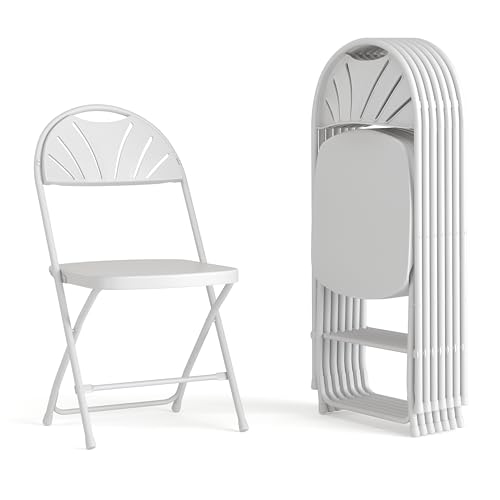 Flash Furniture Hercules Series Plastic Folding Chairs with Carrying Handle, Lightweight Commercial Event Seats 650-lb. Static Weight Capacity, Set of 8, White