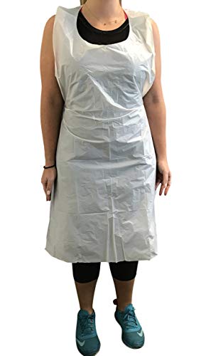 KingSeal Bib Style Disposable Poly Aprons, 24 by 42 Inches, White, Individually Wrapped - 1 Box of 100 Aprons (100 Count)