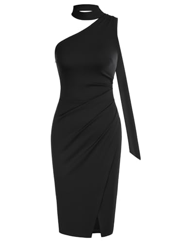 GRACE KARIN 2023 Sleeveless Black Dress for Women Asymmetric Halter Neck Slit Cocktail Party Wedding Guest Dress Black 2XL