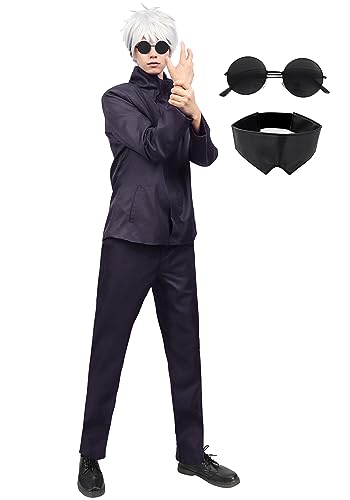 DAZCOS US size Uniform Cosplay Outfit with Glasses Blindfold Jacket Pants Anime Costume (Large)