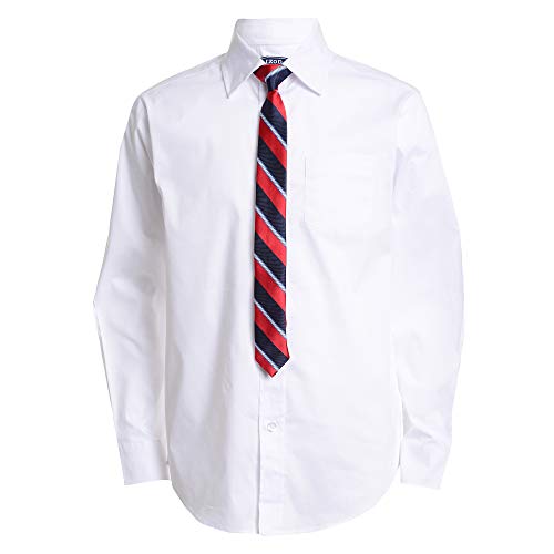 IZOD Boys' Big Long Sleeve Button-Down Collared Shirt with Tie and Chest Pocket, Dress White, 12