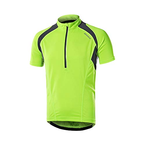 BERGRISAR Men's Half Zipper Cycling Jersey Short Sleeves Bike Bicycle Shirts with Zipper Pocket Quick-Dry Breathable BG060 Green L