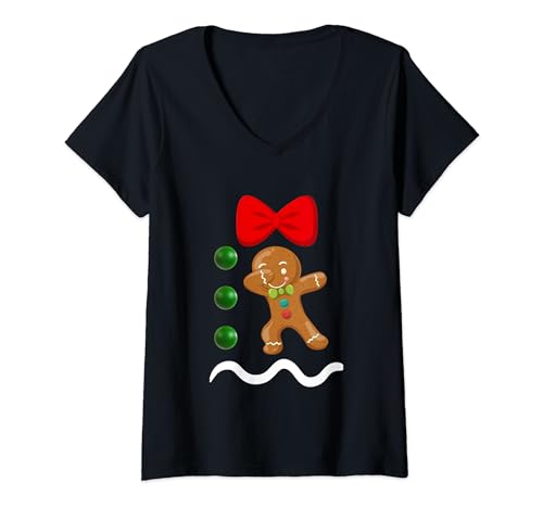 Gingerbread Man Christmas Men Women Kid Beauty Costume Group V-Neck T-Shirt