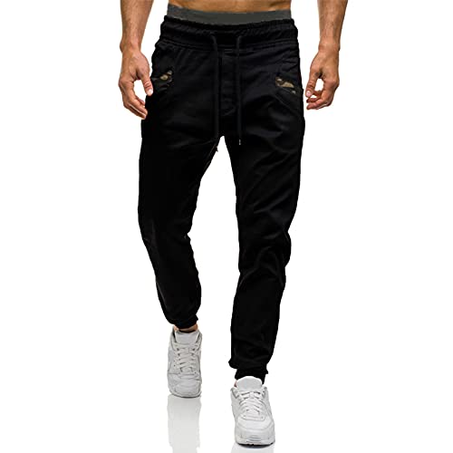 Mens Fashion Athletic Joggers Pants - Sweatpants Trousers Cotton Cargo Pants Mens Long Pants Black
