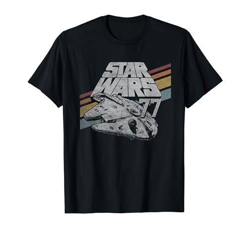 Star Wars Millennium Falcon 77 Retro Diagonal Stripe Disney+ T-Shirt
