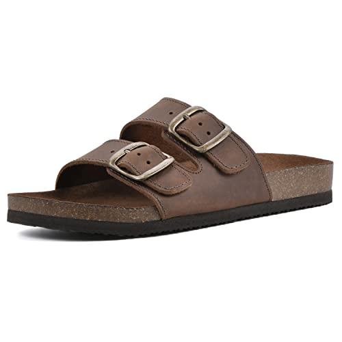 WHITE MOUNTAIN Shoes Helga Women's Flat Sandal, Brown/Leather, 7 M