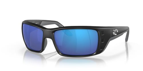 Costa Del Mar Men's Permit Polarized Rectangular Sunglasses, Matte Black/Grey Blue Mirrored Polarized-580G, 62 mm
