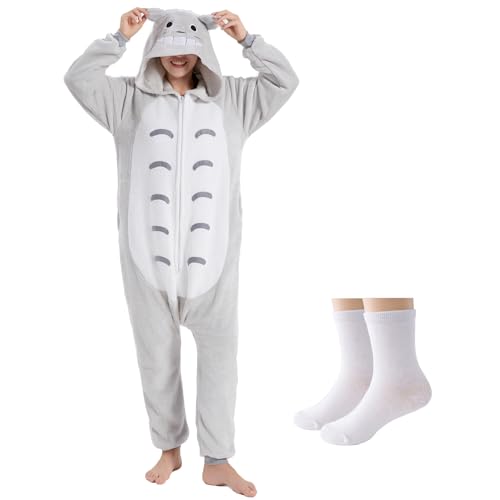 U-ParBoo Adult Totoro Costume, Onesie Adult Onesie Pajamas Flannel Animal Cartoon Cosplay Halloween Sleepwear Jumpsuit Gray XL