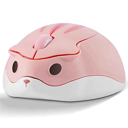 Wireless Mouse Cute Cartoon Hamster Shape Mini Silent Click Ergonomic Design 2.4G USB Portable Cordless Mouse 1200 DPI Small Mice for Notebook/MacBook/PC/Laptop/Computer for Kids Girl Gift (Pink)