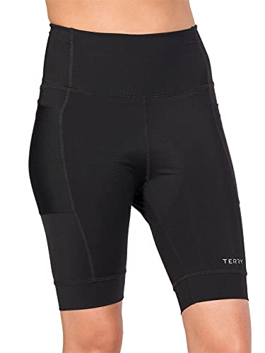 Terry Bike Shorts Women Padded Cycling Shorts, Holster High Rise Chamois Bike Short High Waisted Compression Reg & Plus Sizes - Black, Medium