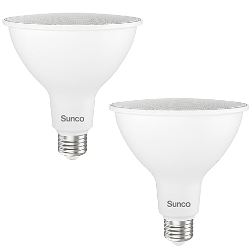 Sunco Lighting 2 Pack 1800 Lumens Outdoor LED Flood Light Waterproof PAR38 LED Bulb, Dimmable, 15W=150W, 5000K Daylight, E26 Base, UL Listed