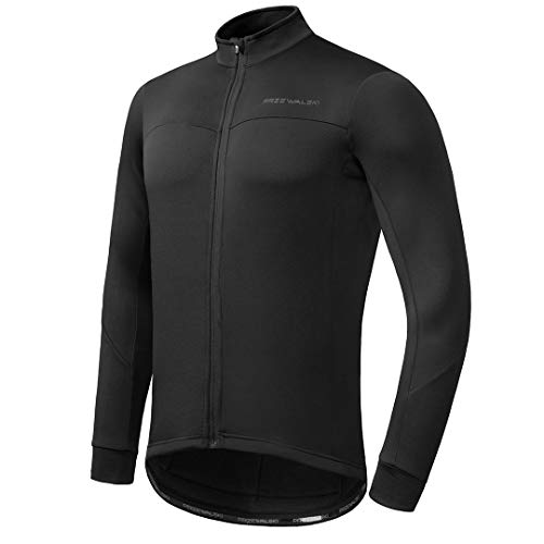 Przewalski Men's Cycling Bike Jersey Winter Thermal Long Sleeve Fleece Cycling Jacket with Full Zipper, Classic Series Black