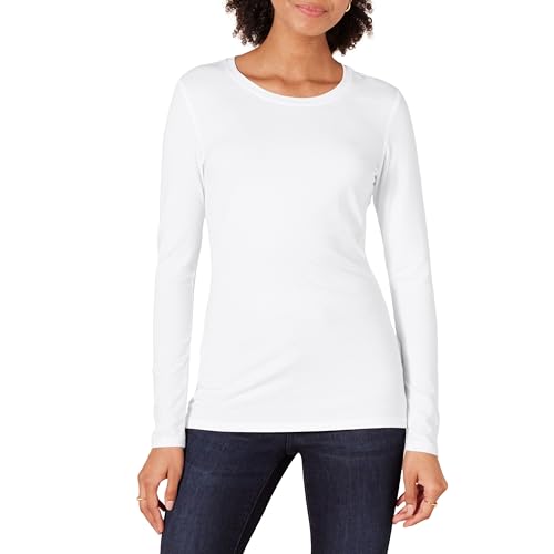 Amazon Essentials Women's Classic-Fit Long-Sleeve Crewneck T-Shirt (Available in Plus Size), White, X-Large