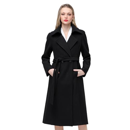 Aprsfn Women's Elegant Solid Color Mid-Length Thicken Warm Wool Blend Coat (Black, Medium)