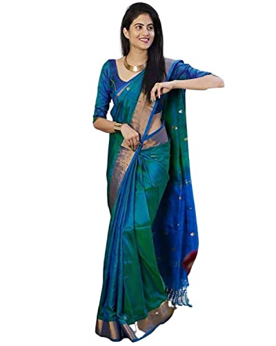 SGF11 Women's Kanjivaram Soft Silk Saree With Blouse Piece (Rama Green) 6.3metres