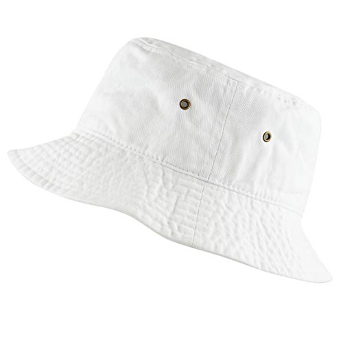 The Hat Depot 300N Unisex 100% Cotton Packable Summer Travel Bucket Hat (L/XL, White)