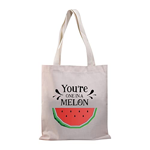 BDPWSS Watermelon Party Tote Bag You're One In a Melon Gift Food Pun Reusable Grocery Bag (One in melon TG 2)