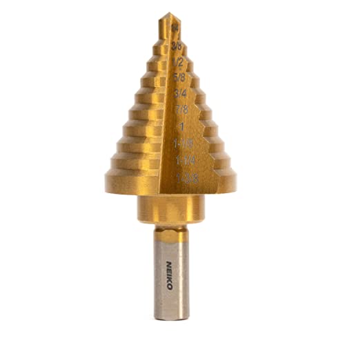NEIKO 10194A Titanium Step Drill Bit, High-Speed Alloy-Steel Bit, Hole Expander for Wood and Metal, 10 Step Sizes from 1/4 Inch to 1 3/8 Inches