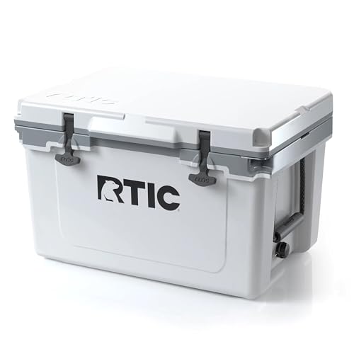 RTIC Ultra-Light 32 Quart Hard Cooler Insulated Portable Ice Chest Box for Beach, Drink, Beverage, Camping, Picnic, Fishing, Boat, Barbecue, 30% Lighter Than Rotomolded Coolers, White/Grey