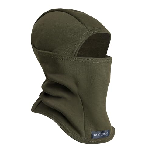 KOOLSOLY Kids Balaclava Face Mask, Winter Hat Face Warmer for Cold Weather Ski Mask for Boys Girls Army Green