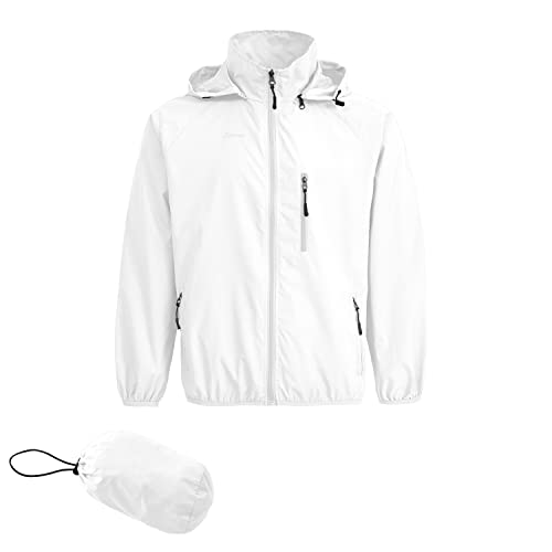Spmor Men's Lightweight Waterproof Jacket Packable Windbreaker Running Coat White L