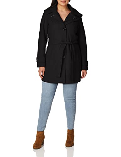 LONDON FOG womens Double Lapel Thigh Length Button Front With Belt Wool Coat, Black, Medium US