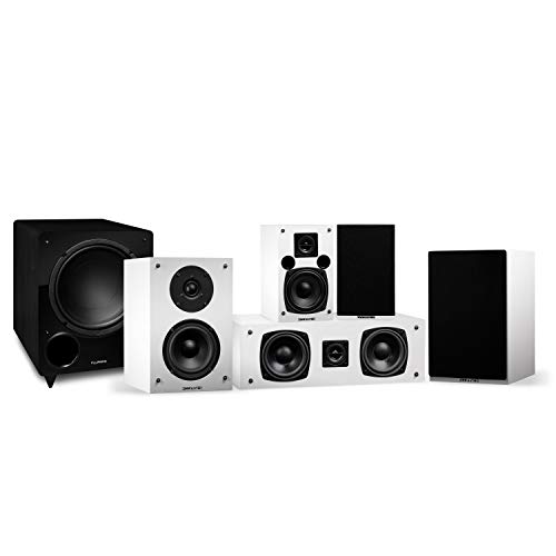 Fluance Elite High Definition Compact Surround Sound Home Theater 5.1 Channel Speaker System Including 2-Way Bookshelf, Center Channel, Rear Surrounds and DB10 Subwoofer - White (SX51WHC)