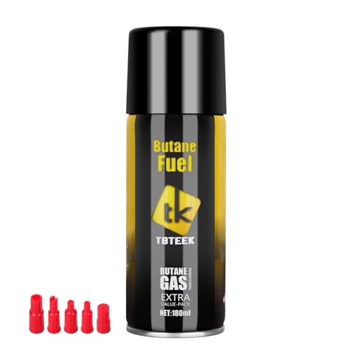 TBTeek Butane Fuel Refill, 180ml High Grade Butane Fuel Canister for Universal Lighter, Kitchen Torch, Butane Torch (1 Can)