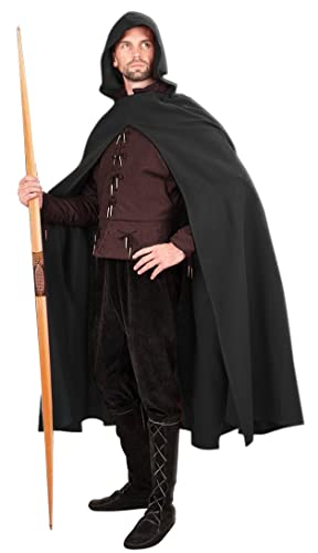 UQJE Renaissance Hooded Open Front Poncho Cape Witch Cape Halloween Costumes-Black