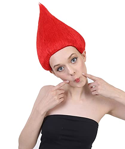 Adult Unisex Red Color Straight Cosplay Halloween Troll Wig, Synthetic Soft Fiber Hair, Perfect for your next Festival and Group Anime Party!