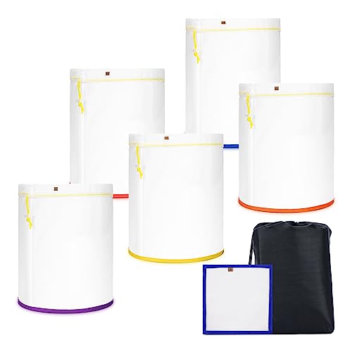 Sunlord 5 Gallon 5 bags Full Mesh Micron bubble hash Bags, All Mesh Filter 5 Bags Set with 25 Micron Filter Screen and Storage Bag