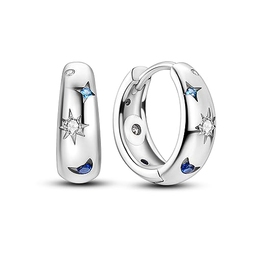 Parmuz 925 Sterling Silver Hoop Earrings Star Moon small Huggie Earrings for Women Girl Cubic Zirconia Hypoallergenic Fashion Trendy Earrings Jewelry for Birthday Party Christmas Gift……