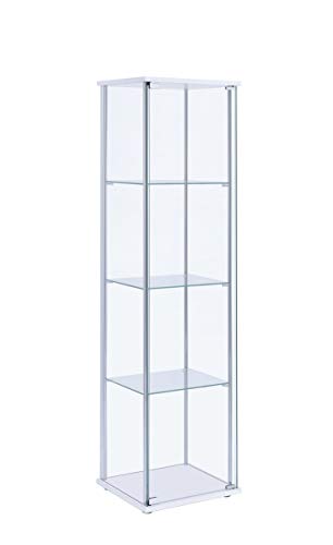 Coaster Home Furnishings Rectangular 4-Shelf Clear Curio Cabinet, 63.75' H x 14.25' W x 16.75' D, White, Chrome, 951072