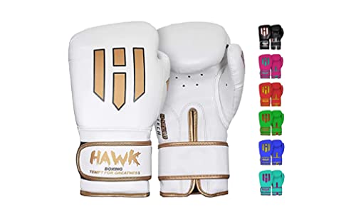 Hawk Boxing Gloves for Men & Women Training Pro Punching Heavy Bag Mitts MMA Muay Thai Sparring Kickboxing Gloves (White, 16 oz)
