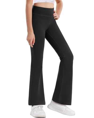 Stelle Girl's Flare Leggings High Waisted Yoga Pants Bootcut Dance Casual Pants Activewear Kids Bell Bottoms (Black, 10-11 Years)