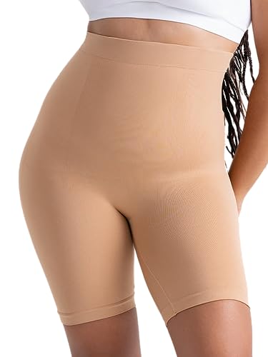 SHAPERMINT High Waisted Body Shaper Shorts - Shapewear for Women Tummy Control Small to Plus-Size, Sand Medium/Large