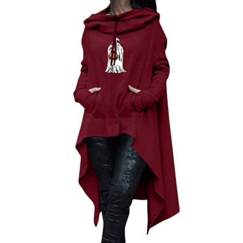 BGNTBUK Womens Long Hoodies Women Halloween Skeleton Witch Print Pullover Hoodies Sweatshirt Long Top with Thumb Hole