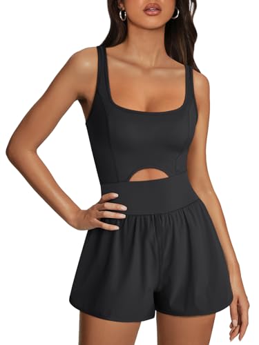 AUTOMET Womens Rompers Jumpsuits Casual One Piece Unitard Bodysuits Sleeveless Workout Sets Vacation Outfits Yoga Fashion Tank Top 2024