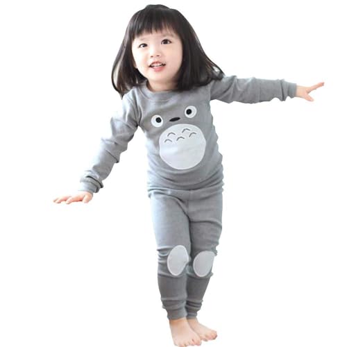 Mukola Kids Anime Pajamas Unisex Long Sleeve Tee and Pant Cotton PJ Set Puss Costume 1T Grey-white