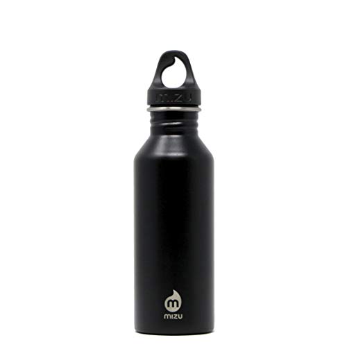 Mizu M5 18 oz. Single Wall Narrow Mouth Stainless Steel Water Bottle with Loop Cap, Black, 530 ml