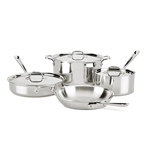 All-Clad D3 3-Ply Stainless Steel Cookware Set 7 Piece Induction Oven Broiler Safe 600F Pots and Pans Silver