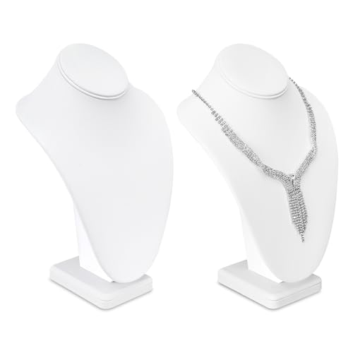 MOOCA 2 Pcs Necklace Chain Jewelry Bust Display Holder Stand, Necklaces Display Necklace Mannequin, Necklace Bust, Jewelry Display Bust Stand, Jewelry Stand, 11' H, White Leatherette