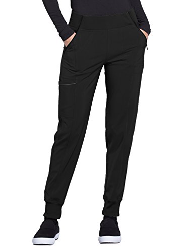 Jogger Scrub Pants for Women 4-Way Stretch with Mid Rise, Cargo Pocket, Superior Performance, and Comfort CK110A, L, Black