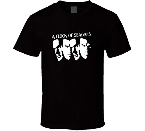 Qanipu GRXSW Steven Seagal Flock of Seagals Seagulls Joke Movie T Shirt XXL Black