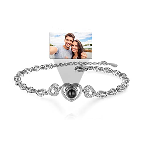 Nameinhea Bracelet with Picture inside Custom Personalized Photo Projection Bracelet,Picture Memorial for Women Girlfriend Mom (Heart)