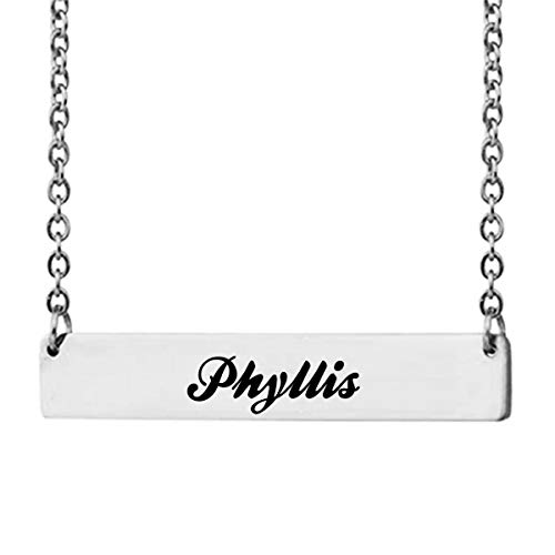 Love Wind Engraved Custom Name Necklace Horizontal Bar Initial Phyllis Name Plate Jewelry