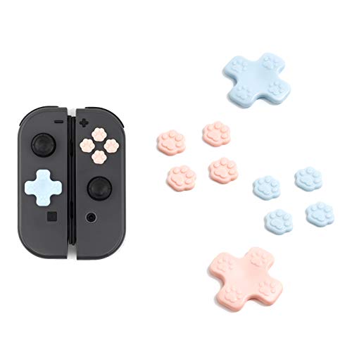 GeekShare 4PCS Cat Paw Button Caps Joystick Cover Compatible with Nintendo Switch/OLED - Pink & Blue