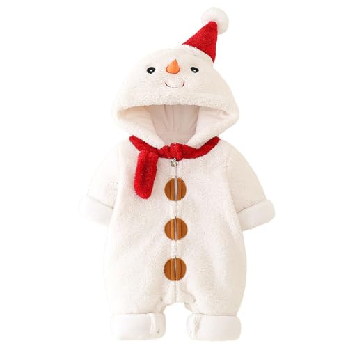 Baby Boy Girl Christmas Costumes Romper Newborn Xmas Fleece Hooded Snowman Jumpsuits (White, 12-15 Months)