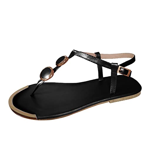 flat sandals for women Ankle Strap Rhinestones Open Toe Fisherman Sandals Open Toe Roman Strap Low Wedge Sandal Black, 5.5